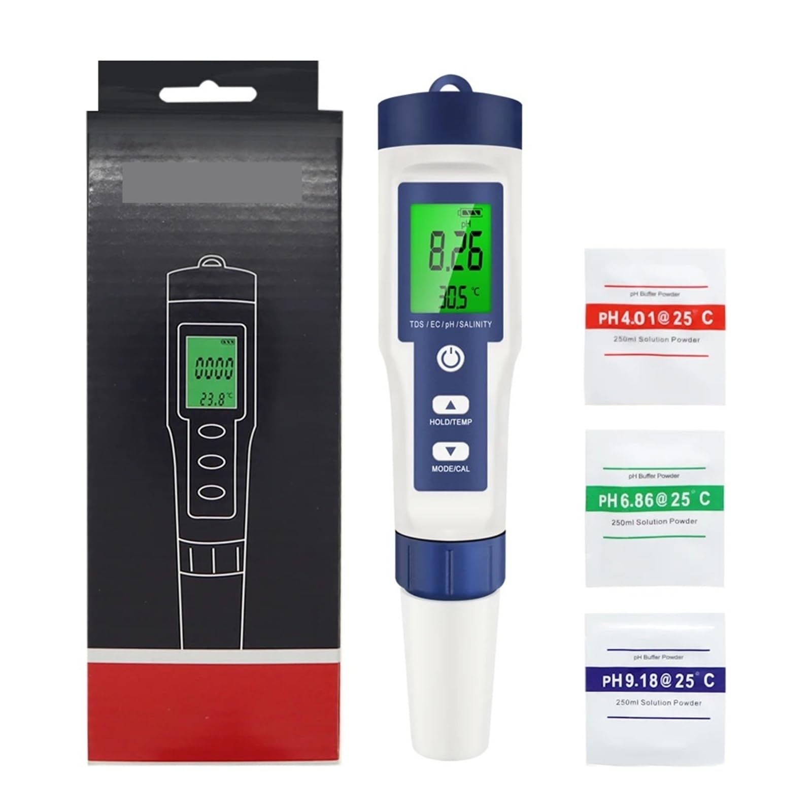 Digital pH Meter, Professional Water Quality Tester 5 in 1 TDS/PH/EC/Temp/Salinity Meter Water Analyzer for Pools Drinking Water Aquarium Monitor