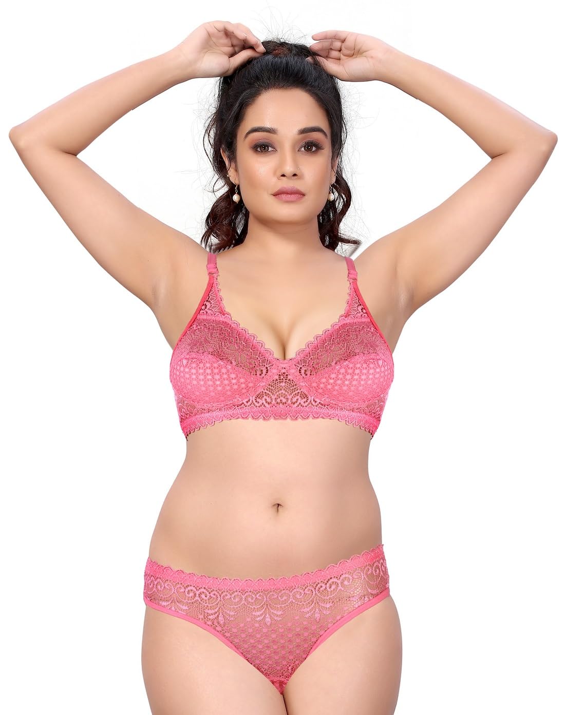 Womens Lingerie Set for Honeymoon, Lace Lingerie Set for Honymoon, Bridal, Push-up Bra Panty Set and Swimwear (Pink, 36)-image-39