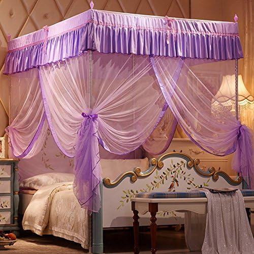 Distinguished Luxury Violet Valentine's 4 Corners Lace Bed Curtain Canopy Mosquito Netting (Twin-XL)