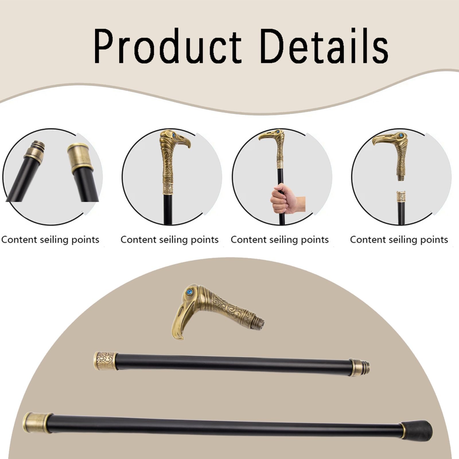Vintage-Bronze-Adlerkopf-Gehstock, Ergonomischer Griff, Rutschfest und Abriebfest, Tragbar Unisex Auch ein Modeaccessoire