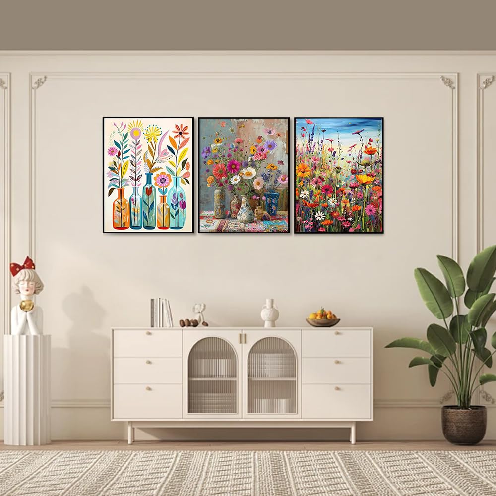 KiKiHong 3 Piece Set of Colorful Floral Canvas Wall Art,Flower Art Prints,Modern Canvas Prints posters for Living Room, Bedroom & More,30x40cm Unframed — image 1