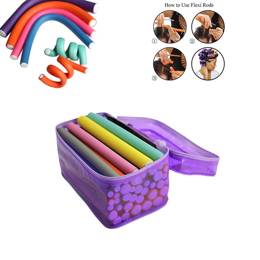 Pinkiou Lockenwickler-Set mit Twist-Flex-Stangen, 7 Größen, flexibel, mit Schwamm und flexiblem Lockenwickler, verschiedene Farben, 42 Stück