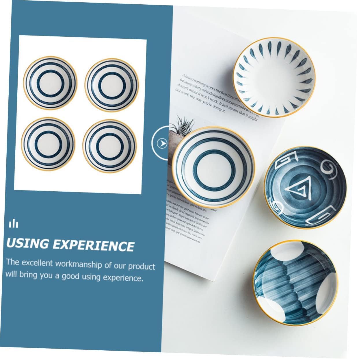 Ceramiczne miseczki na sosy Ceramic Dipping Plates Appetizer Trays Pack Of 4 9.8x2.8cm(As Shown 3)