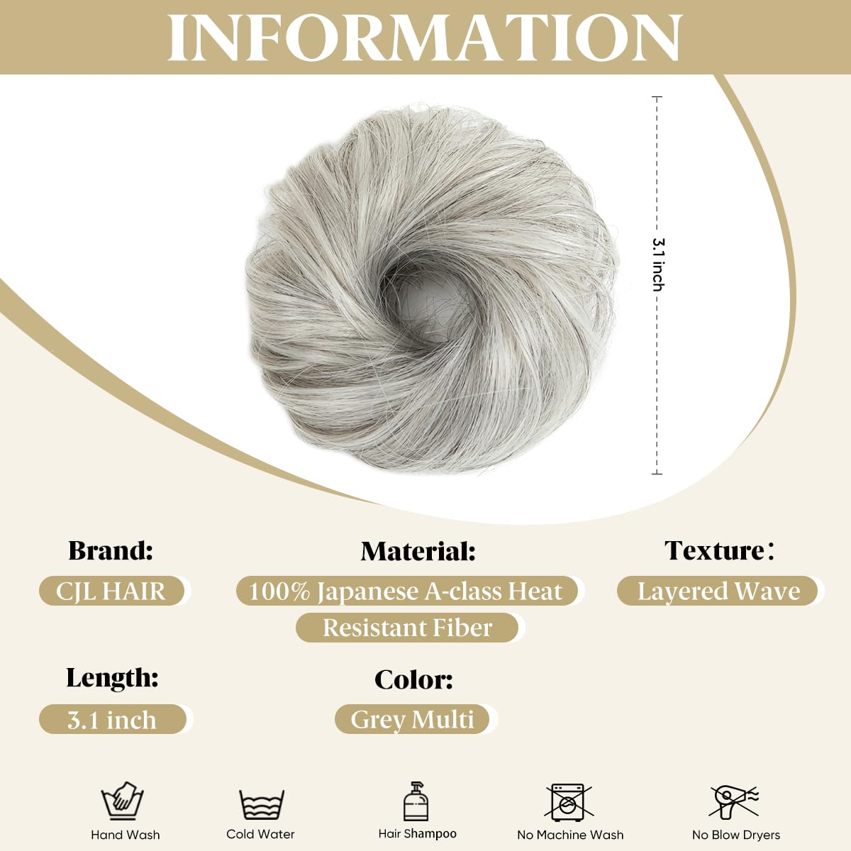 cjl hair 2pcs small cute messy bun hair piece for thin hair women mini synthetic curly bun scrunchies updo hairpieces grey multi 2pcs-grey multi