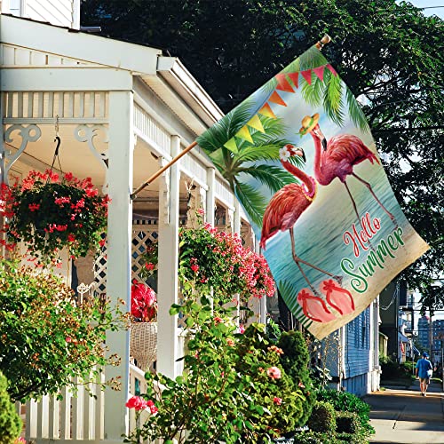 Morigins Hello Summer Pink Flamingo Double Sided Flip Flops Beach Yard Outdoor House Flag 28X40 Inch #TOP5