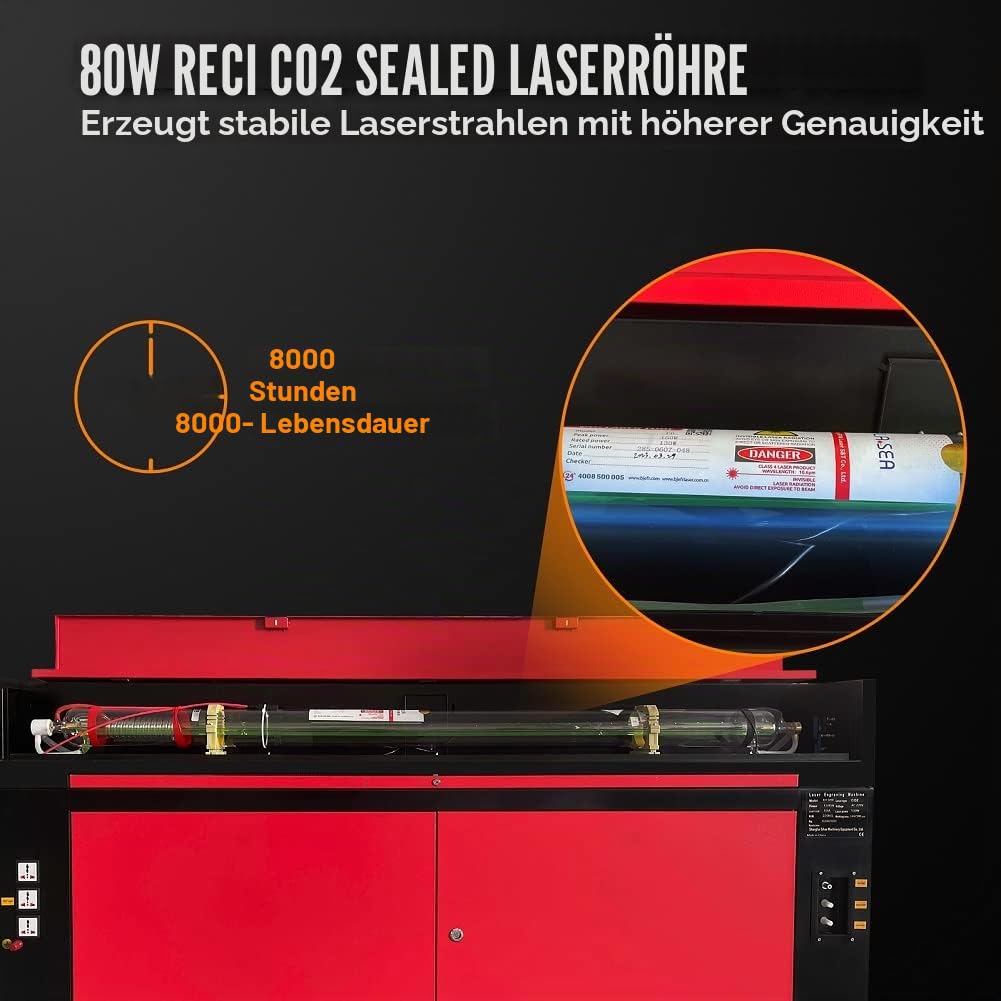 Co2 Laser 80W Laser Graviermaschine Plottermaschine Snapmaker Gravurwerkzeug 700 x 500mm 220V Europlug Ruida Control mit USB-Anschluss für Papier/Kunststoff/Leder/Harz/Bambus/Holz (80W mit Halterung)