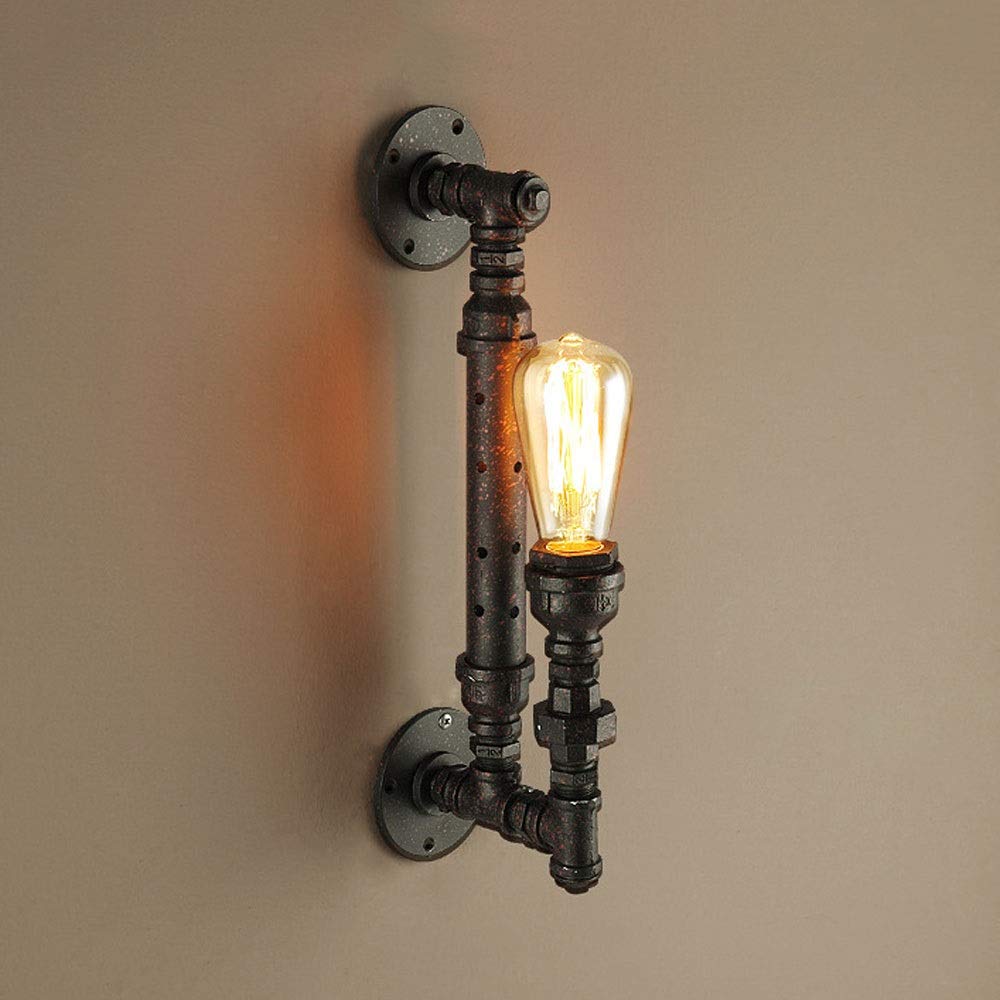 SXECAEPS Loft Industrial Iron Water Pipe Wall Lamp Retro Single LED Edison Sconce Lights Vintage Steampunk Sconces for Dining Room Bedside Home Decor Lighting Interesting