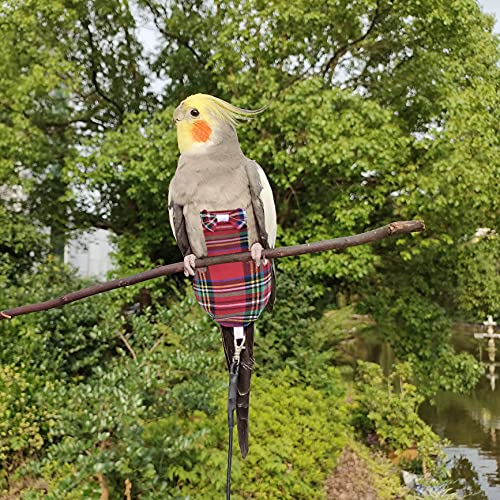 VANFAVORI-Bird-Diaper-Harness-Flight-Suit-Clothes-with-80-Inch-Leash-for-Parrots-Cockatiel-Pet-Birds-Including-A-Cotton-Pad-S-Size-Plaid