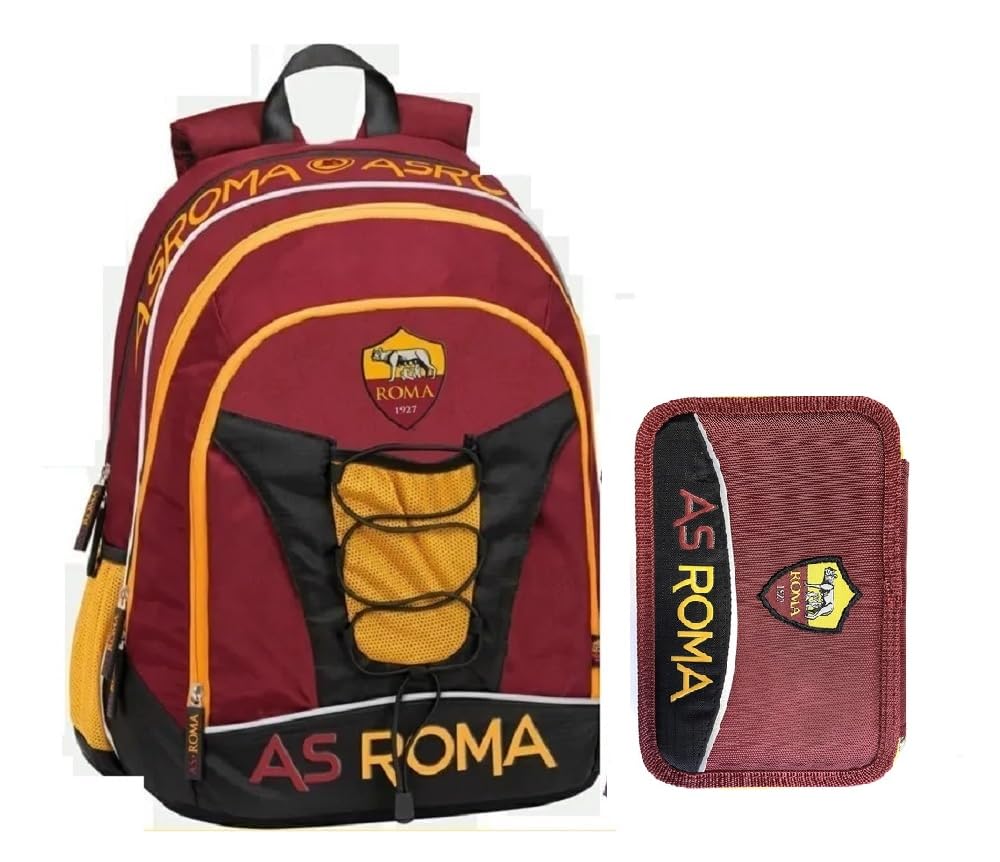 Schoolpack Zaino Organizzato A.S. ROMA + Astuccio 3 zip completo di cancelleria - scuola 2019-20