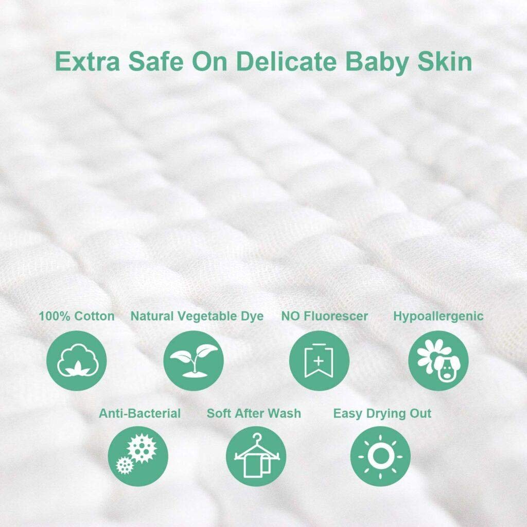 MOM'S HOME Baby Super Soft Absorbent Muslin 6 Layer wash Towel- 100X100 CM - (0-3 Years)- Green and 5 Muslin Sqaure Wipes 2
