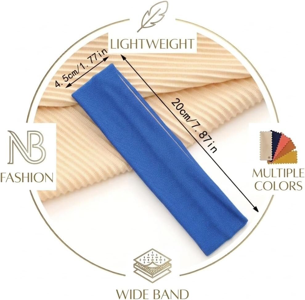 Sweat Wicking Striped Wide Headbands for Women, Non Slip Workout Head Wraps, Moisture Resistant Athletic Hair Bands for Yoga Running Fitness, 10 Pack