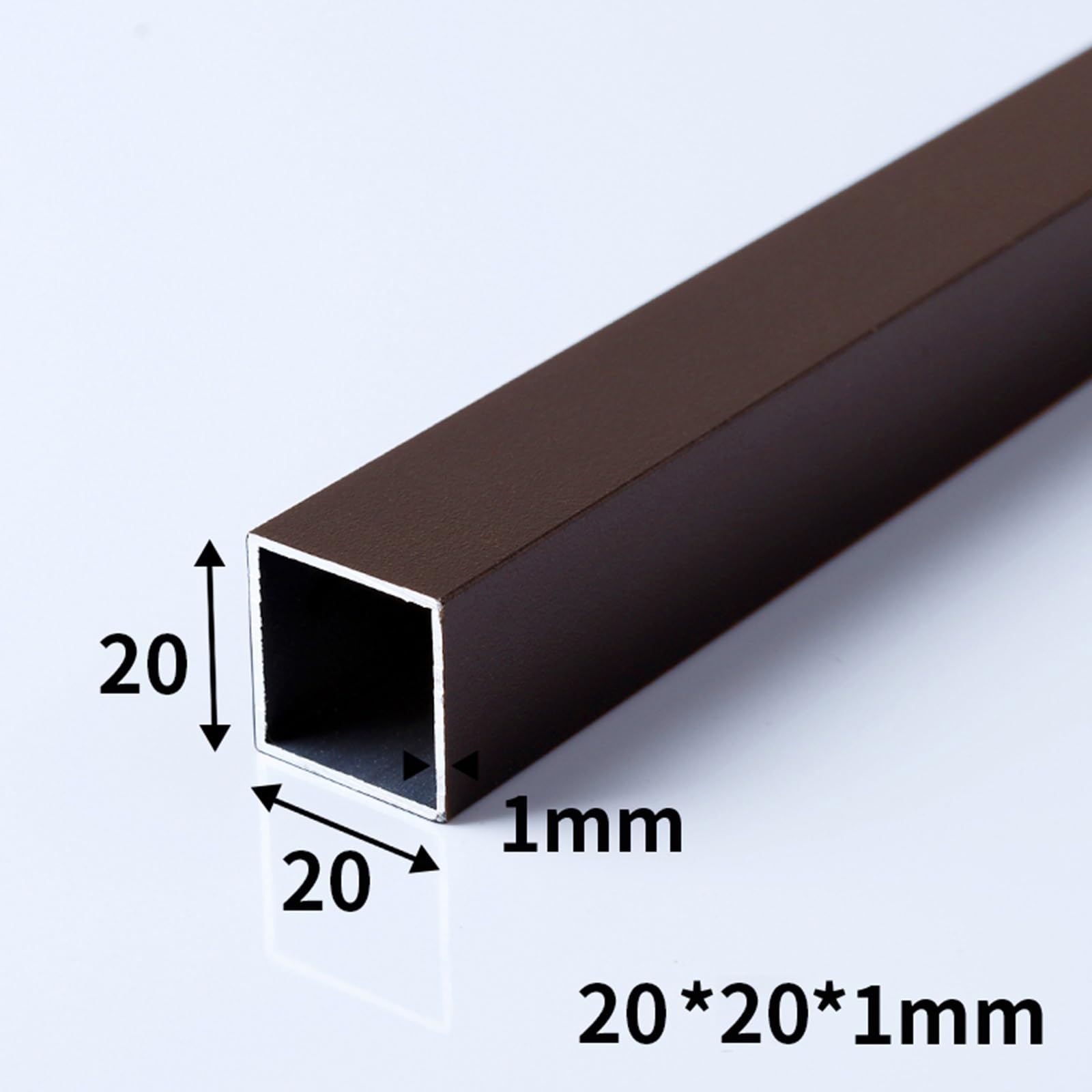 Kwweeoo Brown Aluminum Square Tubing 2Pcs 20mm x 20mm x 1000mm Long Wall Thickness 1mm, 2 Pack 0.8 inch 0.8