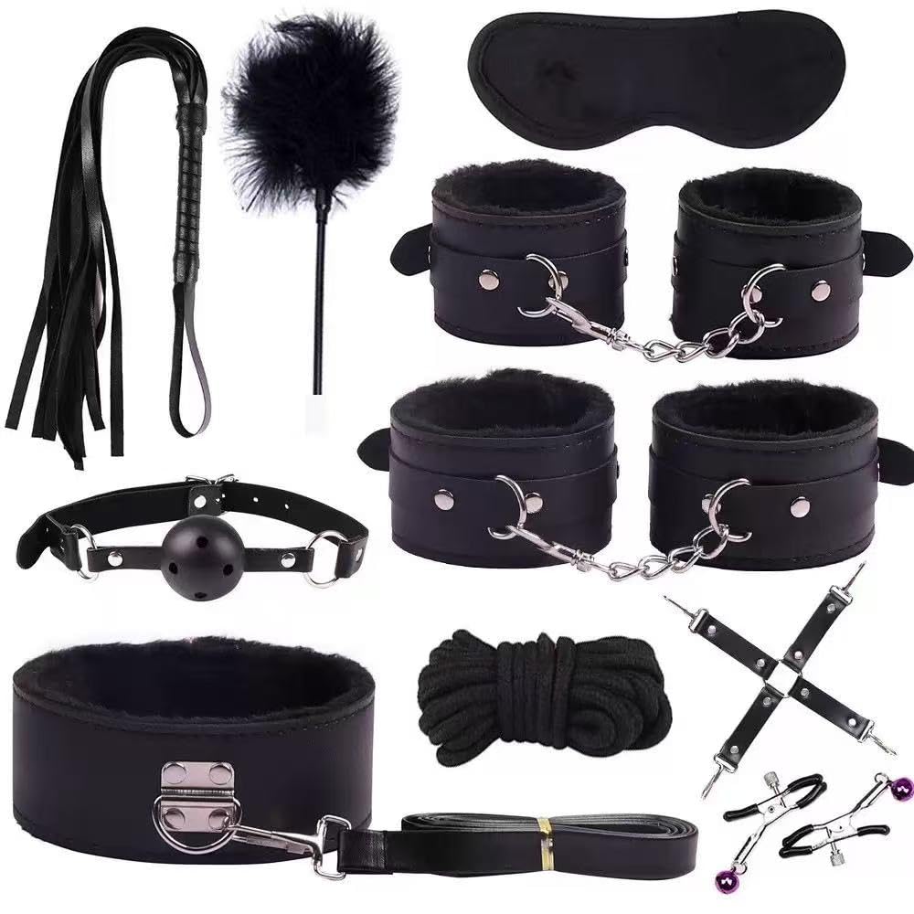 Kit BDSM Bondage - Collier En Fausse Fourrure, Menottes, Entraves Cheville - Jouet Adulte Unisexe - Neuf