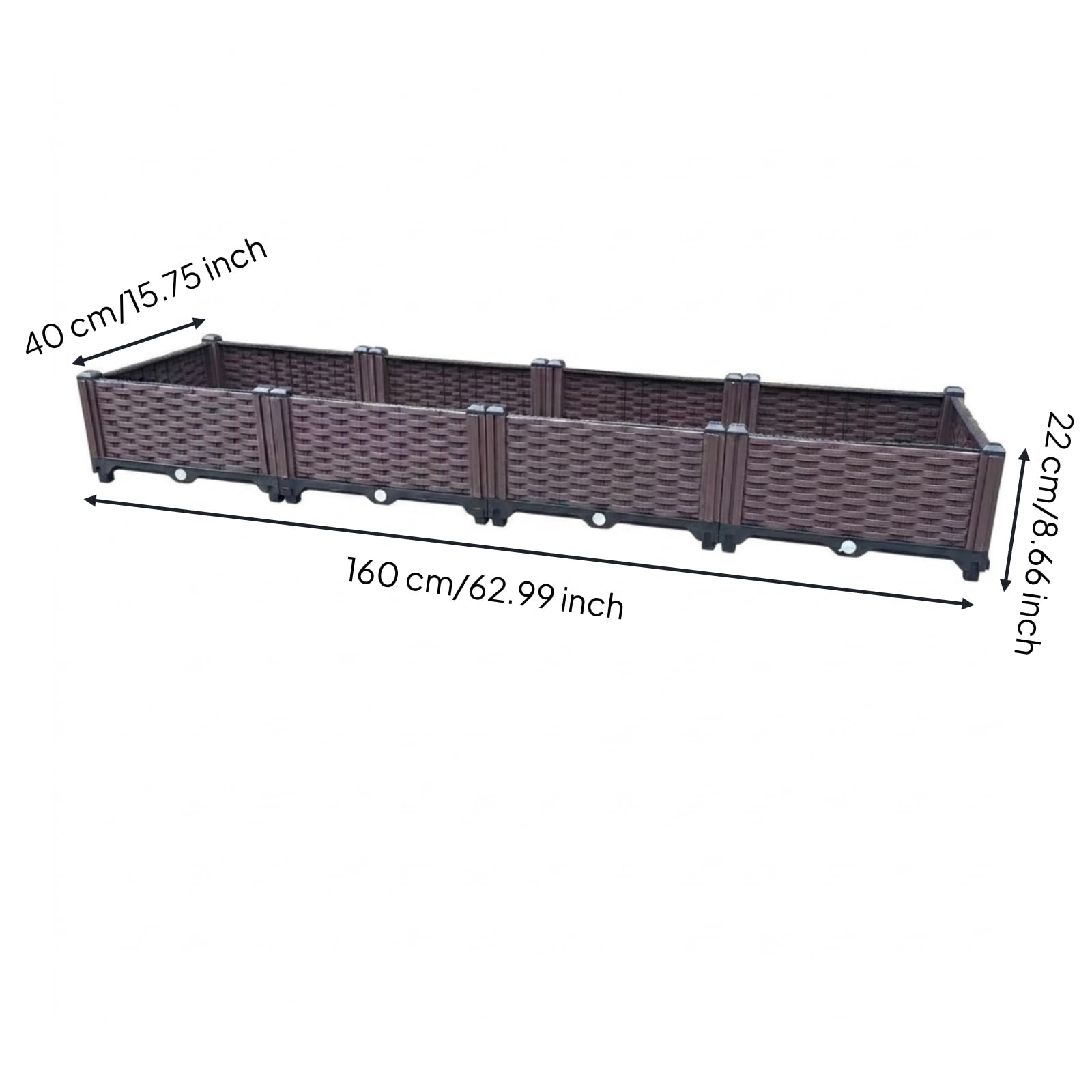 Gralara Jardinera Plástico con Autorriego Elevada Macetero Rectangular con Patas Acogedor Jardinera Patas para Principiantes, 160 40 22 Cm, Caja De 4 Unidades