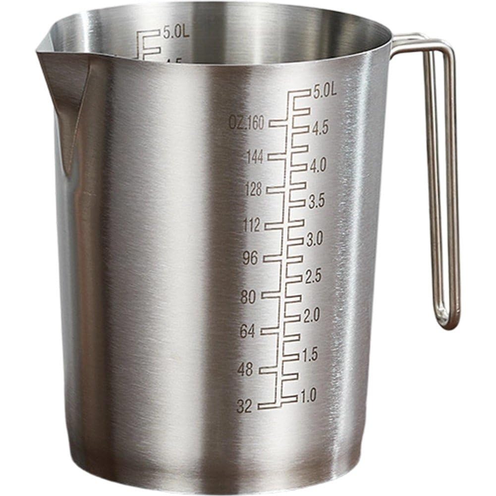 Brocca Graduata 5 Litri in Acciaio Inox, Misurino Spesso, Caraffa per Schiumare Il Latte, Bicchiere Graduato a Bocca Larga, Brocca per Il Latte per Cucina E Bar