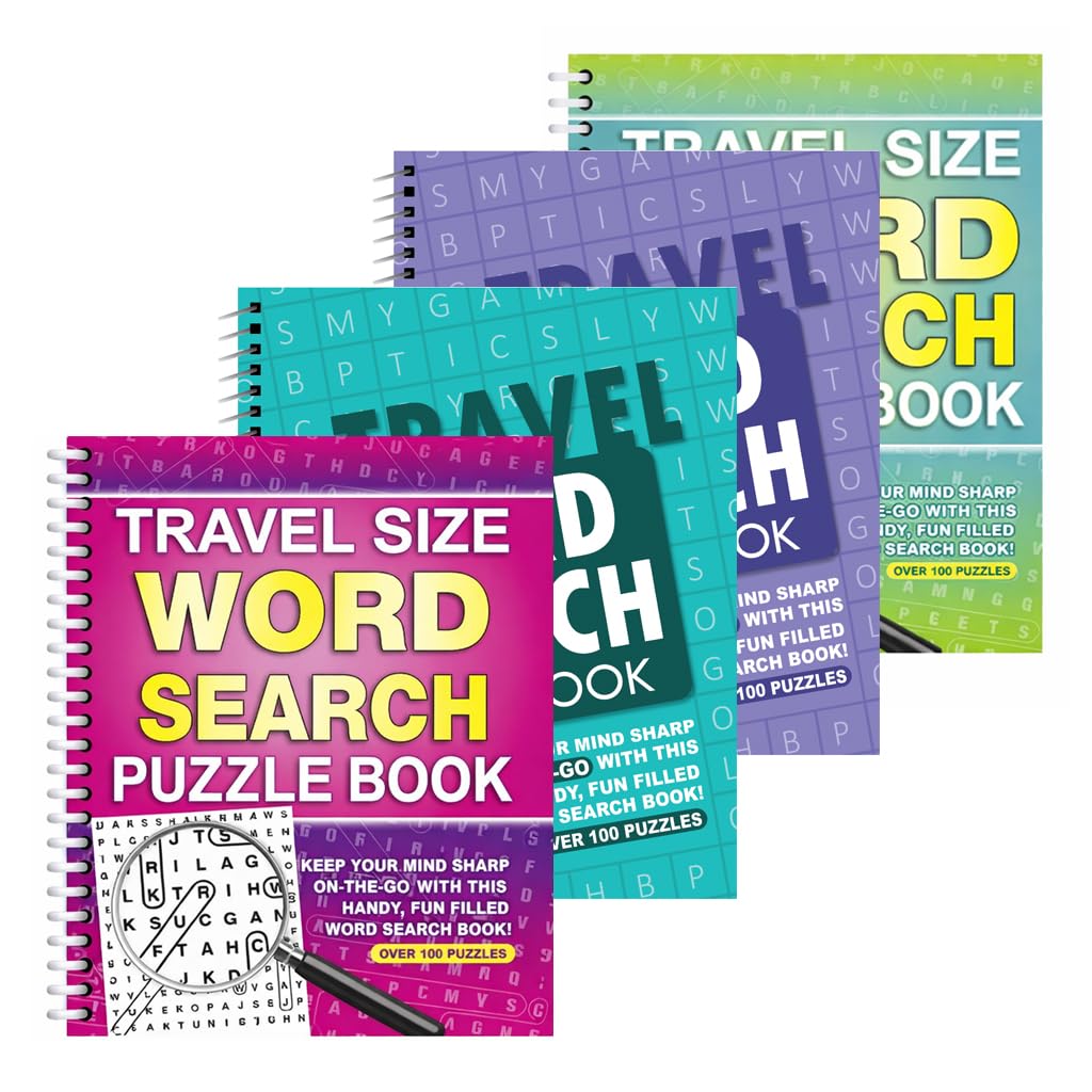 Sixstore A5 Spiral Bound Travel Size Word Search Puzzle Books, Set of 4, Brain Teasers Travel Puzzles Book (SET 8) โ image 1