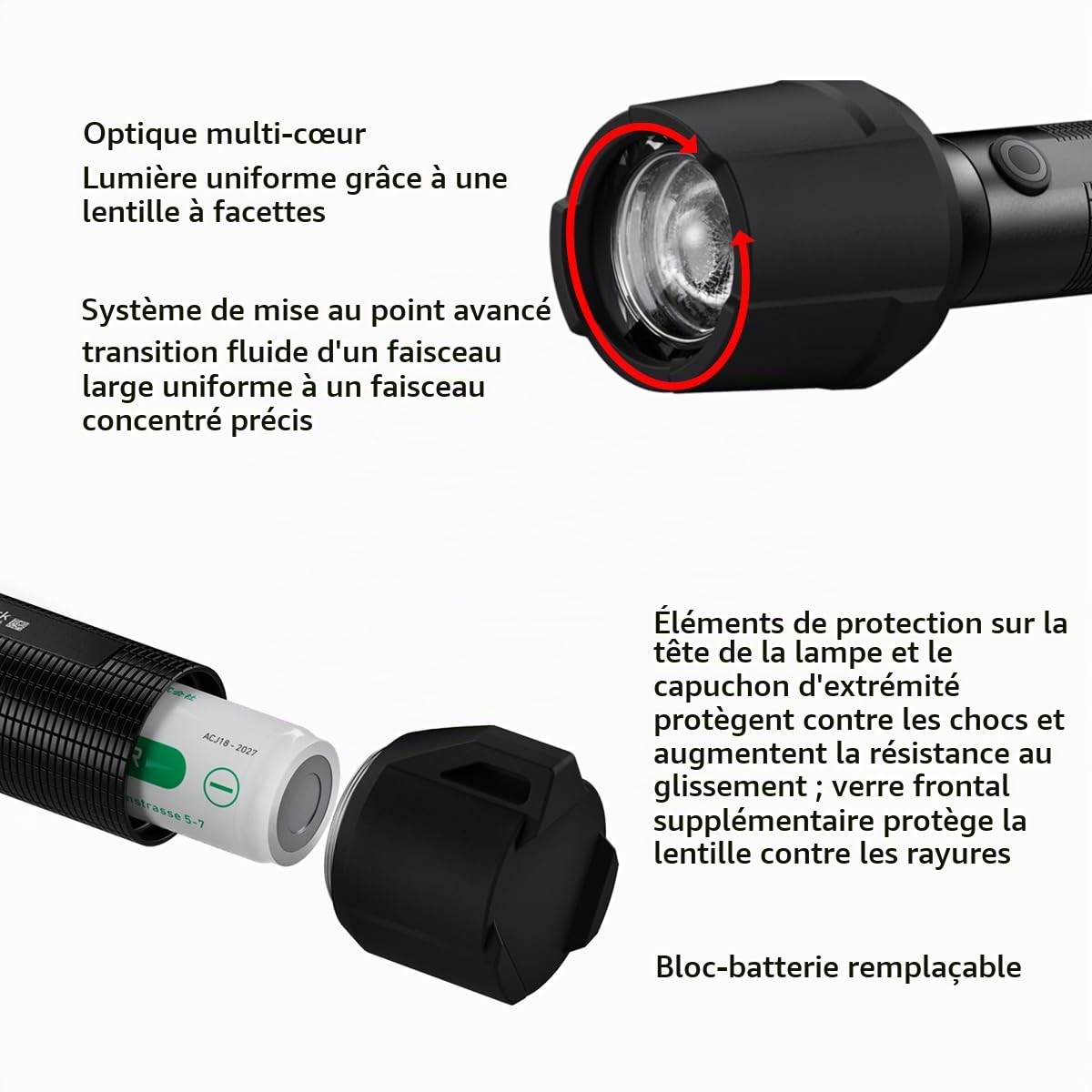 Ledlenser P6R Work Lampe torche rechargeable, 850lm, 230m, étanche IP68 | Mise au point réglable, 187g, 45h d'autonomie, protection en caoutchouc, IRC élevé, idéale plombiers, électriciens | 2020