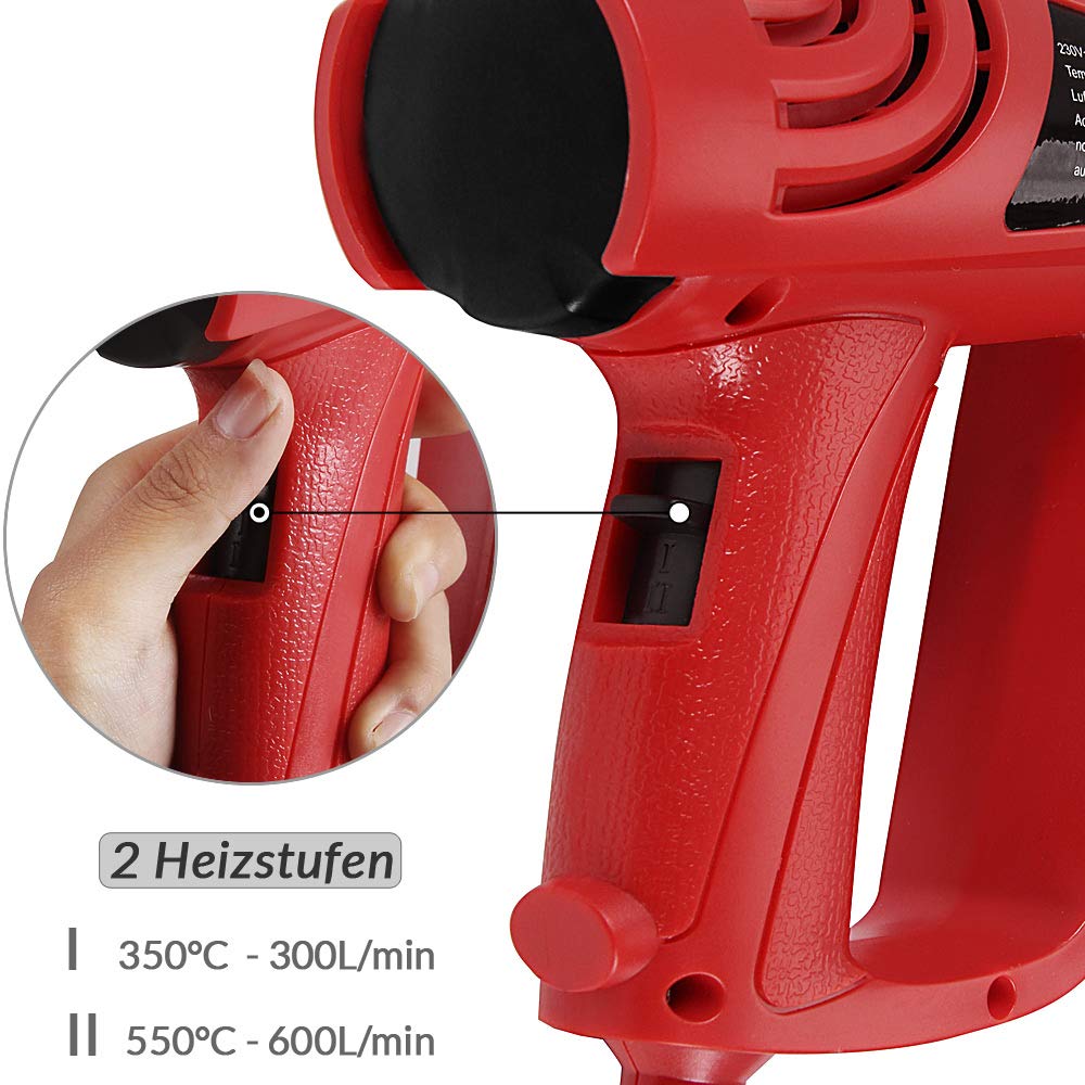 MONZANA® Heißluftpistole 2000 W mit Koffer mit 4 Düsen Farbkratzer 2 Heizstufen Heißluftfön Heißluftgebläse Grillanzünder