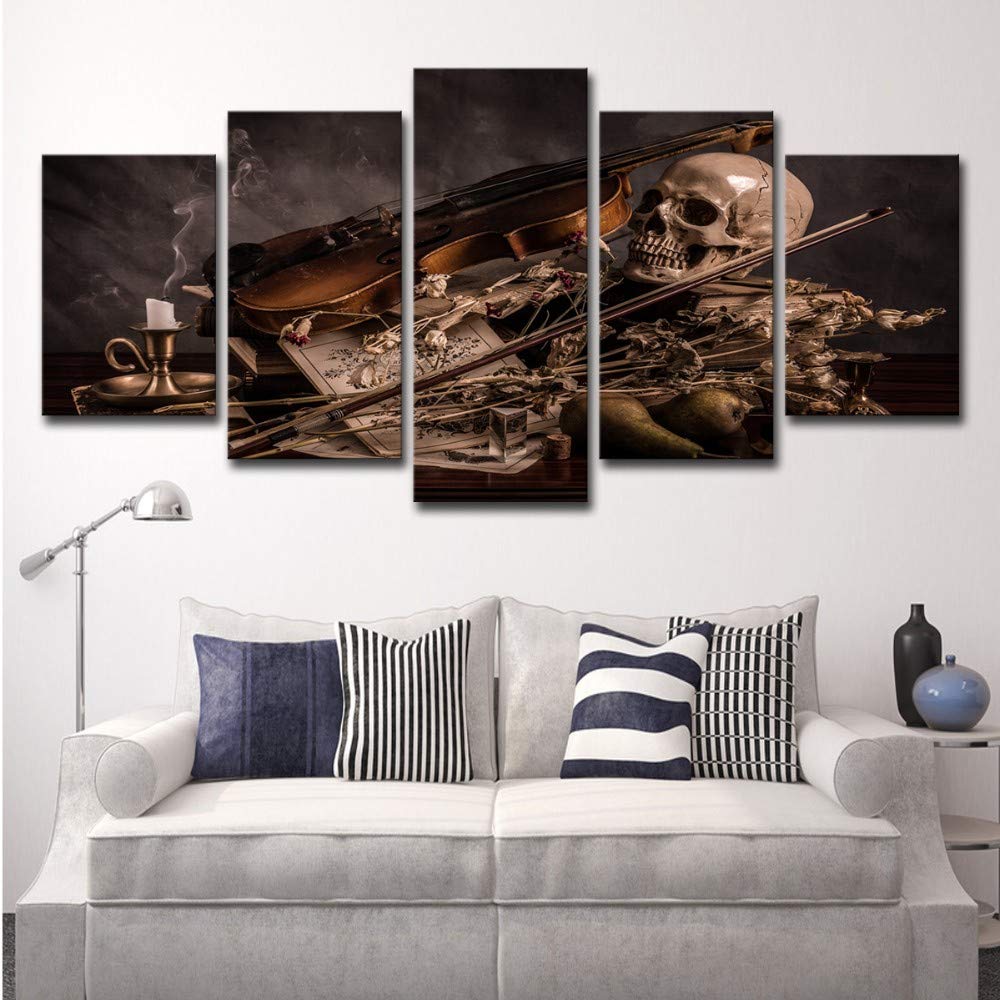 ZHAOCAI Hd Printed 5 Piece Canvas Art Music Drum Violin Wall Pictures For Living Room Modern Canvas Painting