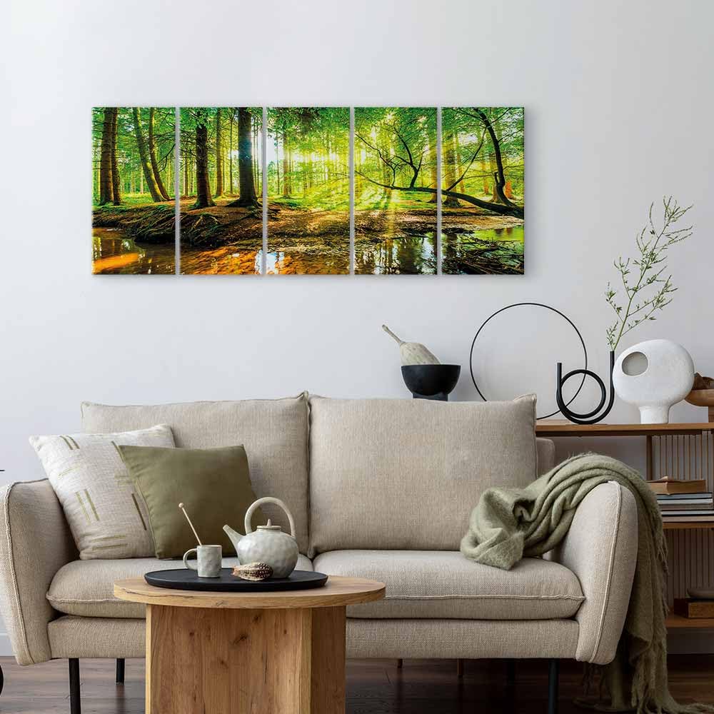 B&D XXL - Akustikbild Akustikplatten Landschaft, 225x90 cm, 5-teilig, Büro | Verbessert Raumakustik, reduziert Hall, ideal fürs Büro oder Wohnzimmer, hochwertige Verarbeitung, schnelle Montage, stilvoll