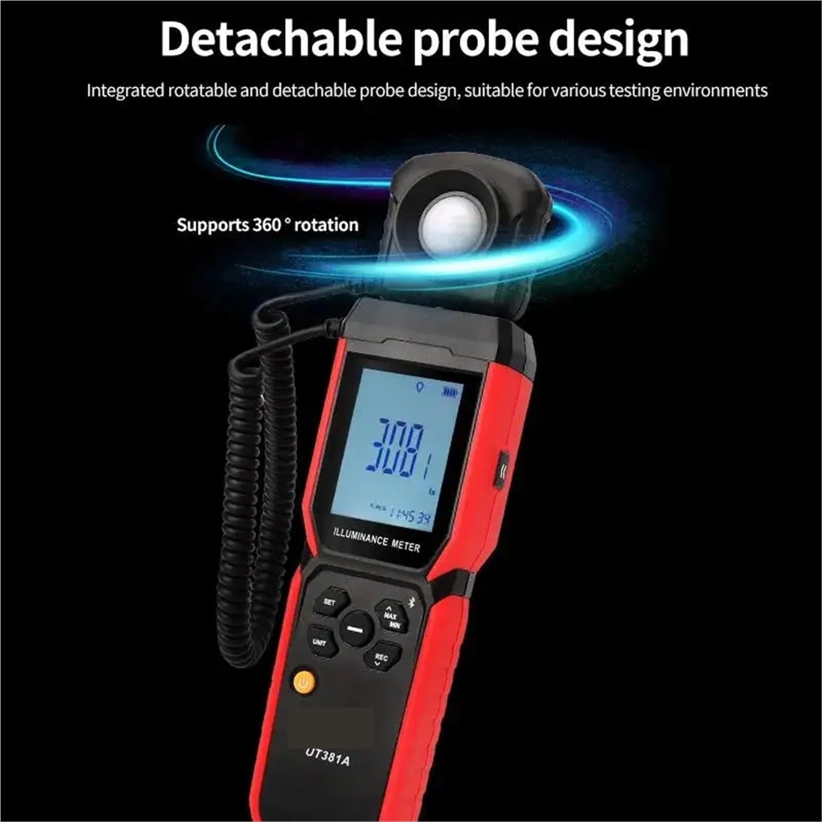 Medidor de luz Digital, Fotómetro Digital De Iluminación UT381A, 400.000 LX, Diseño Giratorio Dividido para Plantas de Interior y jardín, fotografía