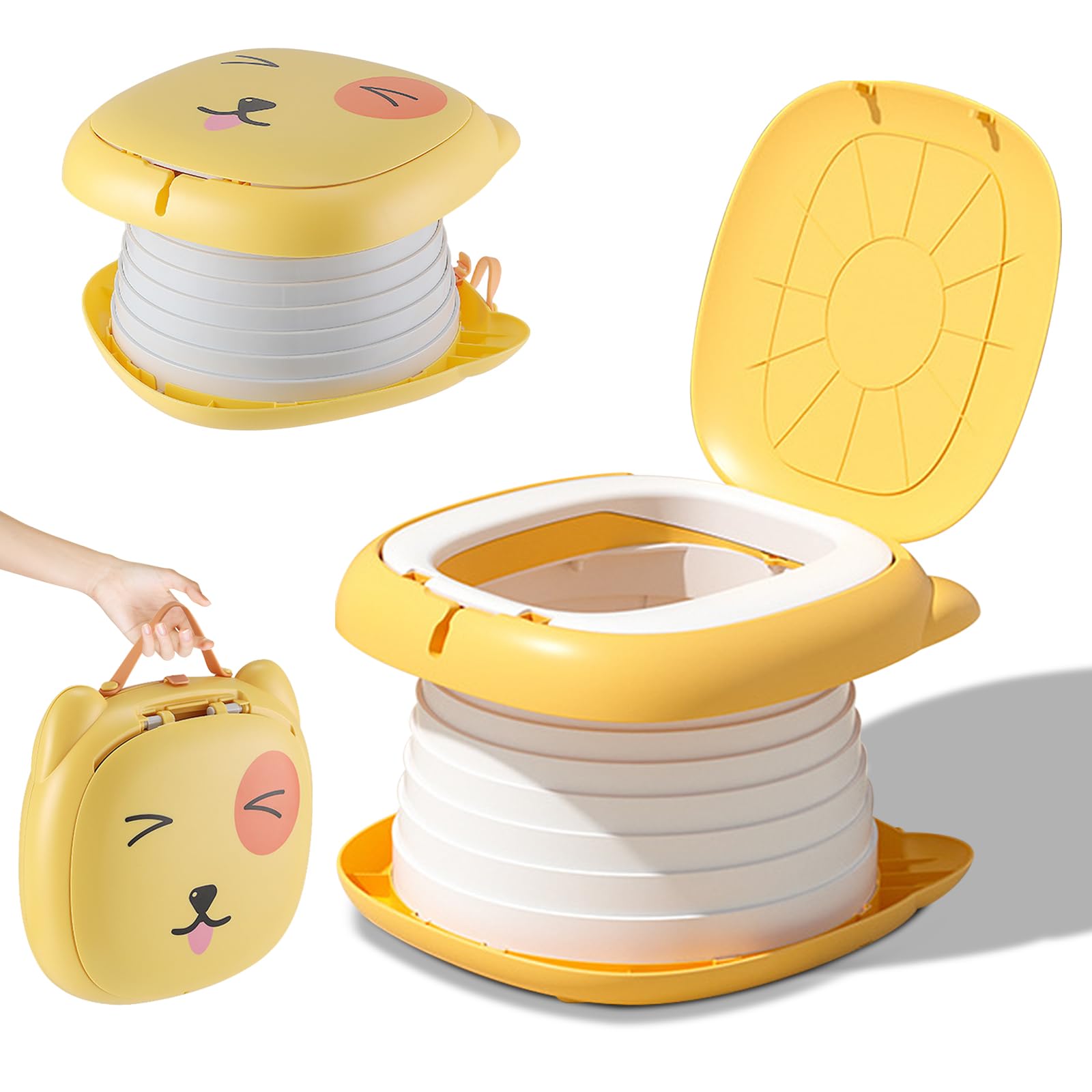 Faltbarer Toilettensitz Kinder,Töpfchen Falttoilette Kinder,Tragbares Reise-Klapptöpfchen,Toilettensitz für Kinder,Reisetoilette Kinder,Travel Töpfchen,Kindertoilette für Mobile Toilette (Orange)