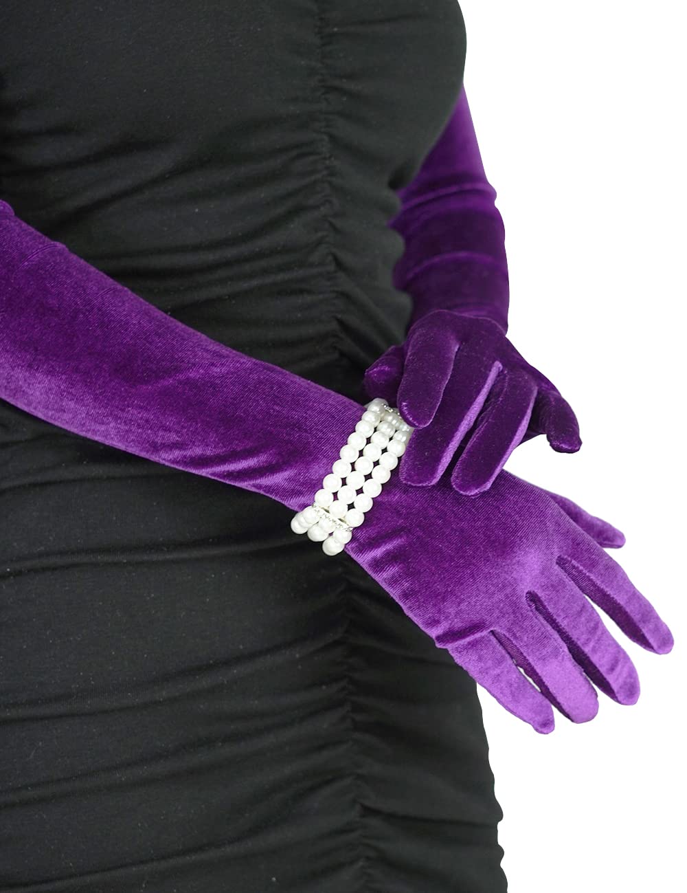 XXDingbs Women's 24 Inches Long Velvet Gloves for Wedding Opera Dinner Party 20s Gloves Elbow Length Glove: Purple