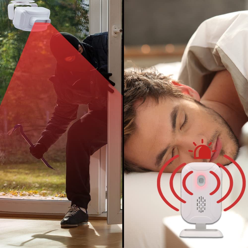 Mengshen Alarma De Entrada con Sensor De Movimiento, Sistema Inalámbrico De Seguridad para El Hogar Timbre para Interior Exterior (1 Receptor Y 1 Sensor Y 1 Mando A Distancia)