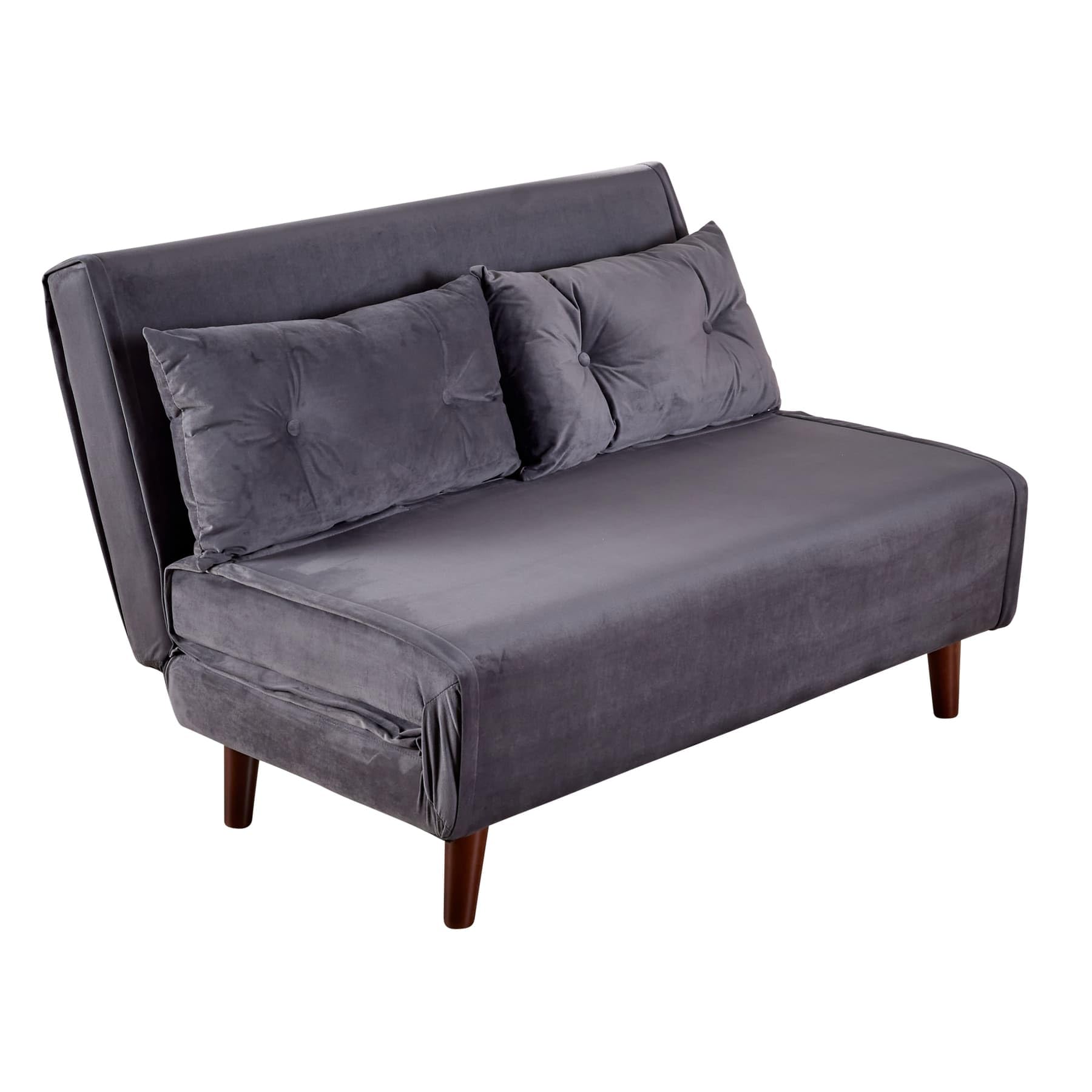 Double Sofa Bed Futon Couch, Folding Chair Recliner Settee, 2 Pillows, Grey Velvet