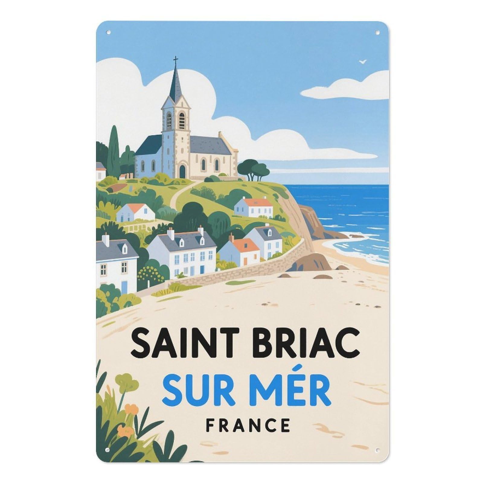 Saint Briac Sur Mer France Retro Design Tin Paintings Vintage Tin Sign 08x12inch(20x30cm) Wall Art for Home Office Bedroom Living Room Cafes Wall Decor