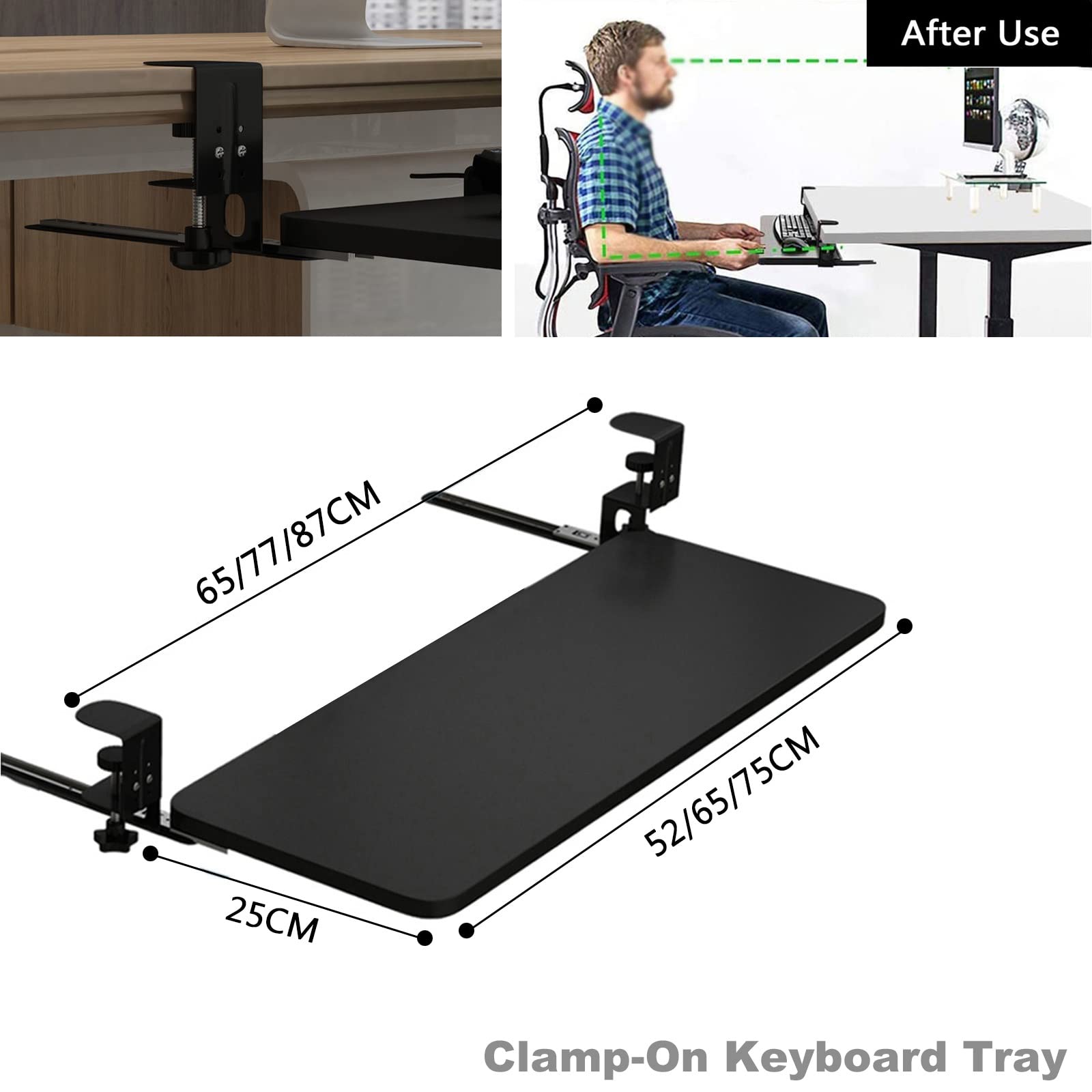 Tastaturablage aus Holz mit Schreibtisch-Handgelenkstütze, Klemme, ausziehbar unter dem Schreibtisch, ausziehbare Tastaturablage mit 25 kg Tragkraft, Computer-Armstütze, Handgelenkauflage,