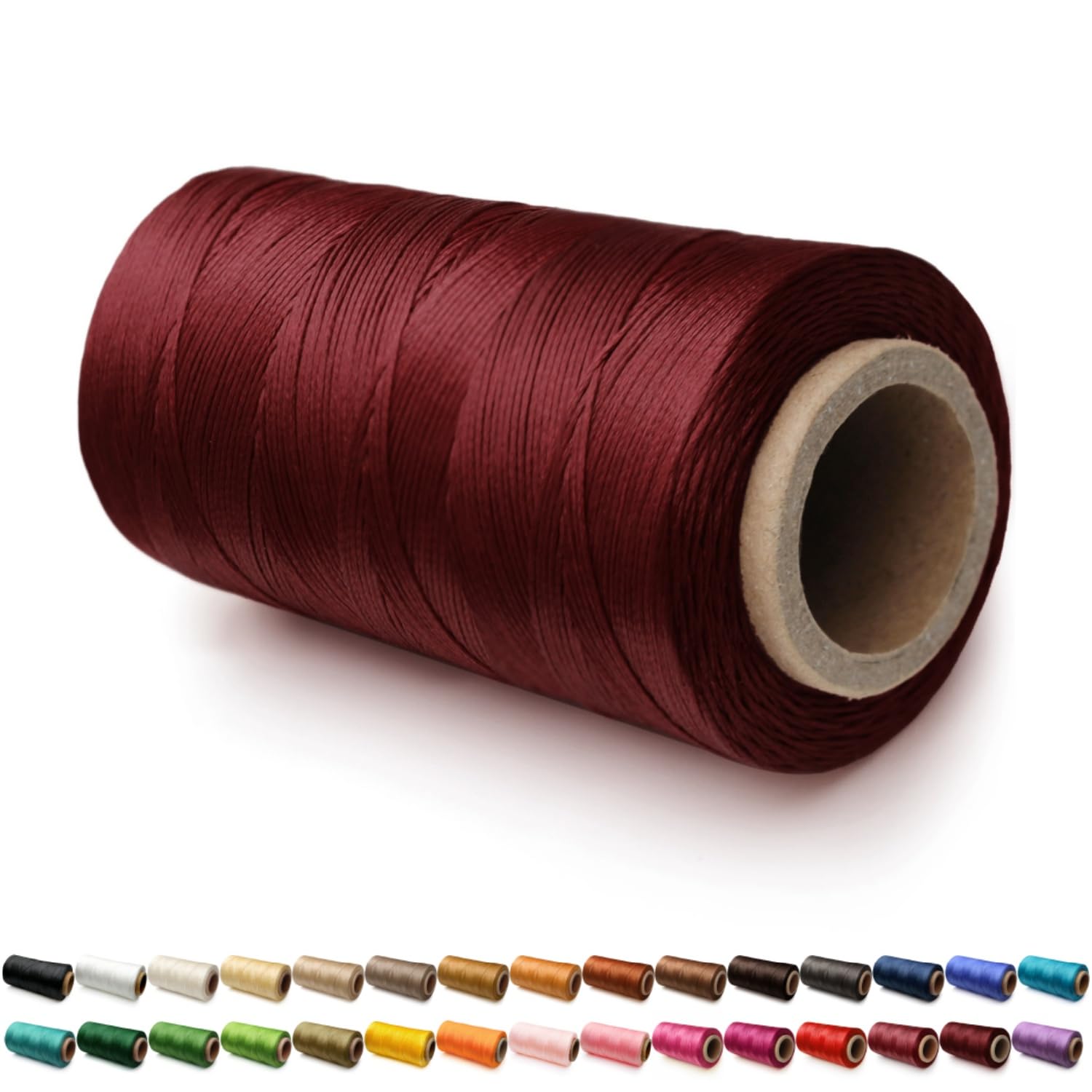 Flat Waxed Thread for Leather Sewing, String Polyester Cord for Leather Craft Stitching Bookbinding Cafts (0.8mm 150D, Wine Red)