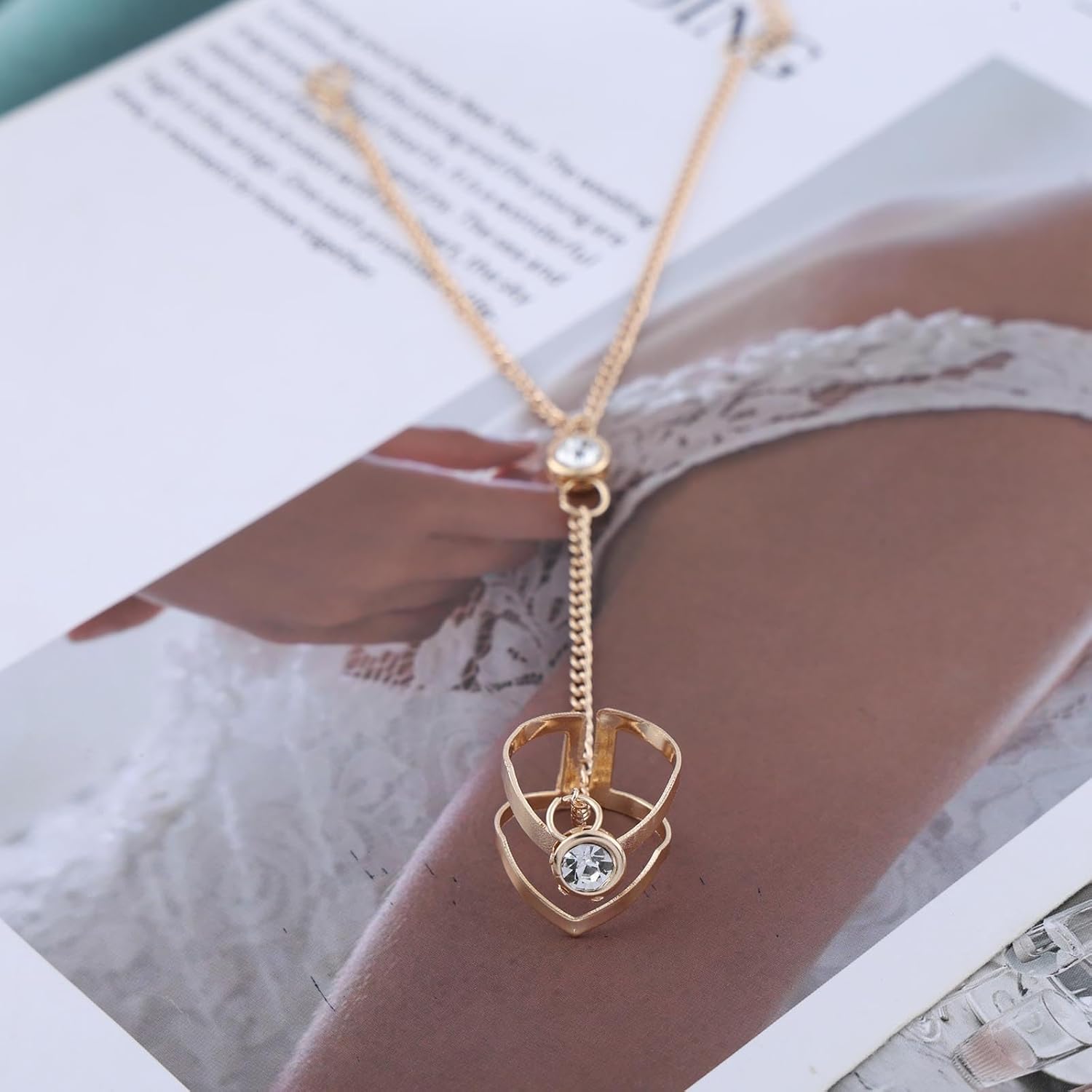 Boho Crystal V Shape Finger Ring Vintage CZ Hand Harness Chain Bracelet Gold Slave Chain Hand Bracelet Adjustable Slave Chain Bracelet Jewelry for Women - Image 4