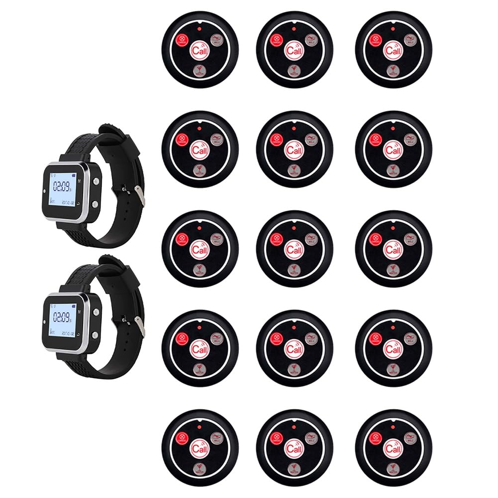 caffè Servizio Cameriere Buzzer 15 Pulsanti di Chiamata Tavolo 2 Pager Orologio Buzzer Servizio Cameriere Efficient, Lungo Raggio Spina UE