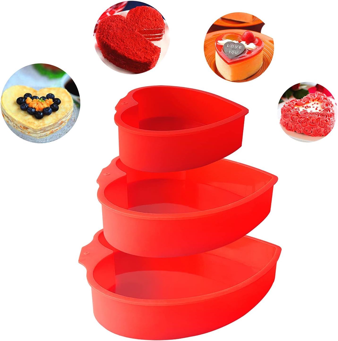 3 Pcs Cake Silicone Molds,Heart Shape Silicone Mold for Baking Homemade Dining