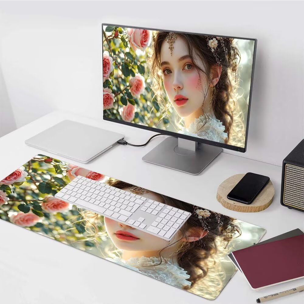 Alfombrilla Ratón, Alfombrilla Raton Gaming XXL 1500 x 800 x 3 mm Alfombrilla Escritorio, Mouse Pad con Base Antideslizante y Bordes Cosidos, para Gaming en Casa Alfombrilla Raton Mujer Rosa Y-1595