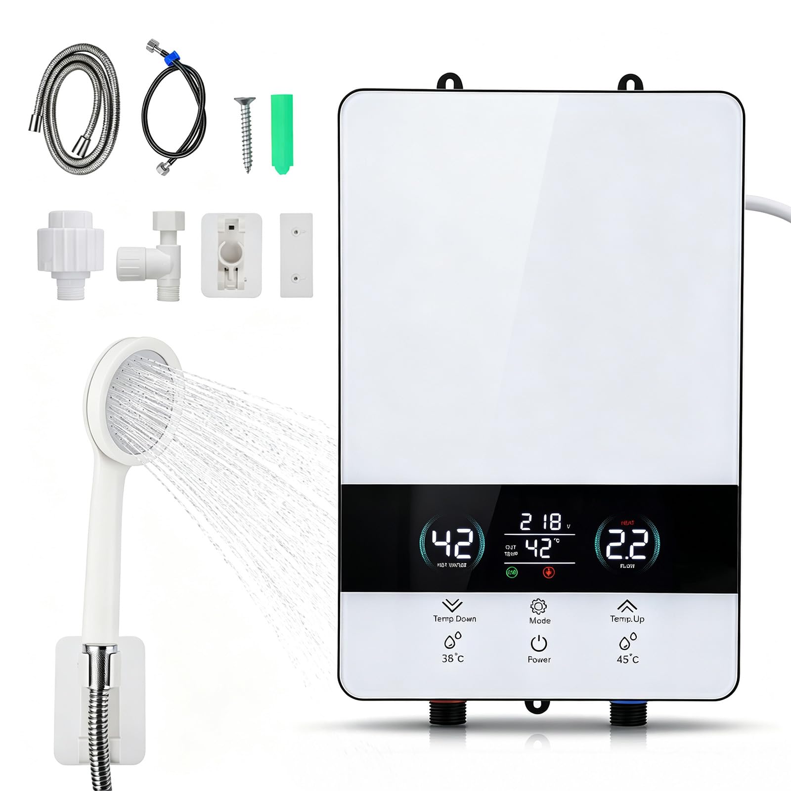 Elektrischer Durchlauferhitzer 6000W mit LED Display, Klein Untertisch Durchlauferhitzer mit Duschset 230V, Schnelles Aufheizen, Wasserdicht, Elektrischer Warmwasserbereiter für Küche und Dusche