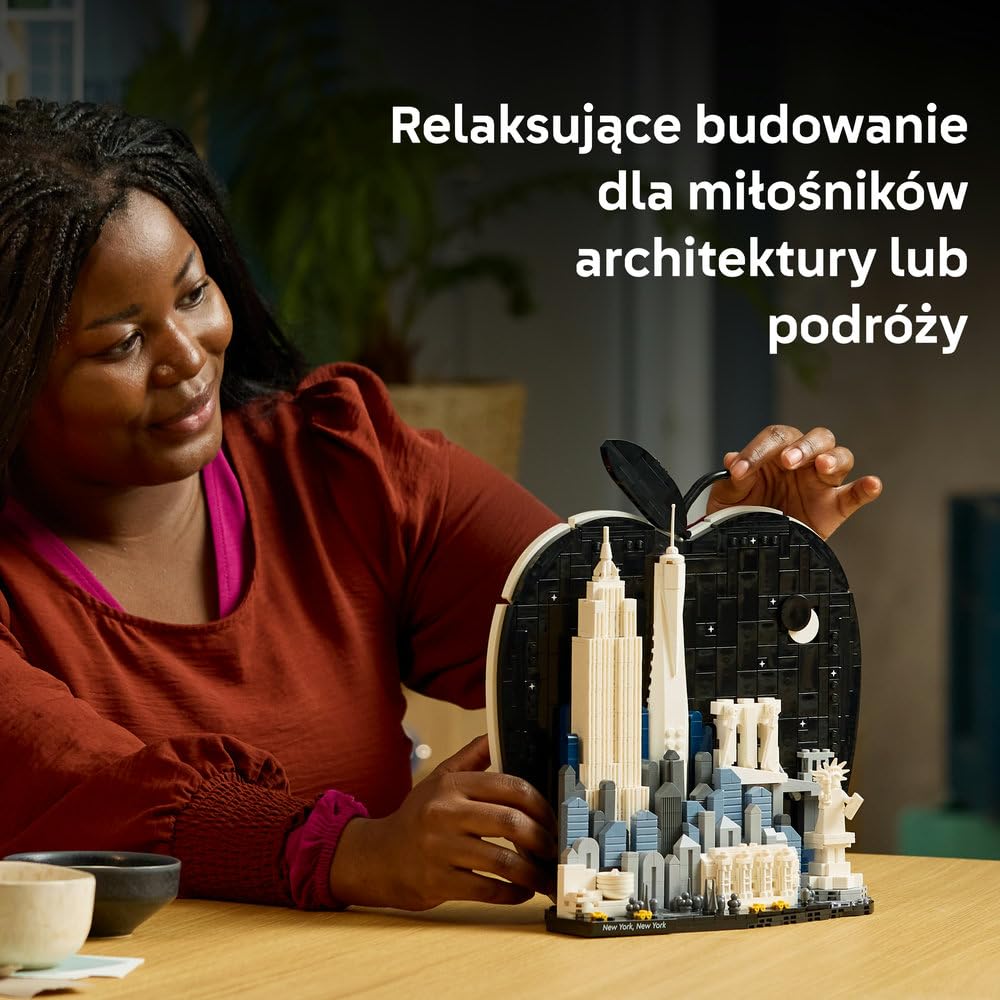 LEGO Architecture Nowy Jork — Wielkie Jabłko 21066 | Model architektoniczny, dekoracja do domu, pomysł na prezent dla podróżnika, zestaw klocków konstrukcyjnych, 1465 elementów