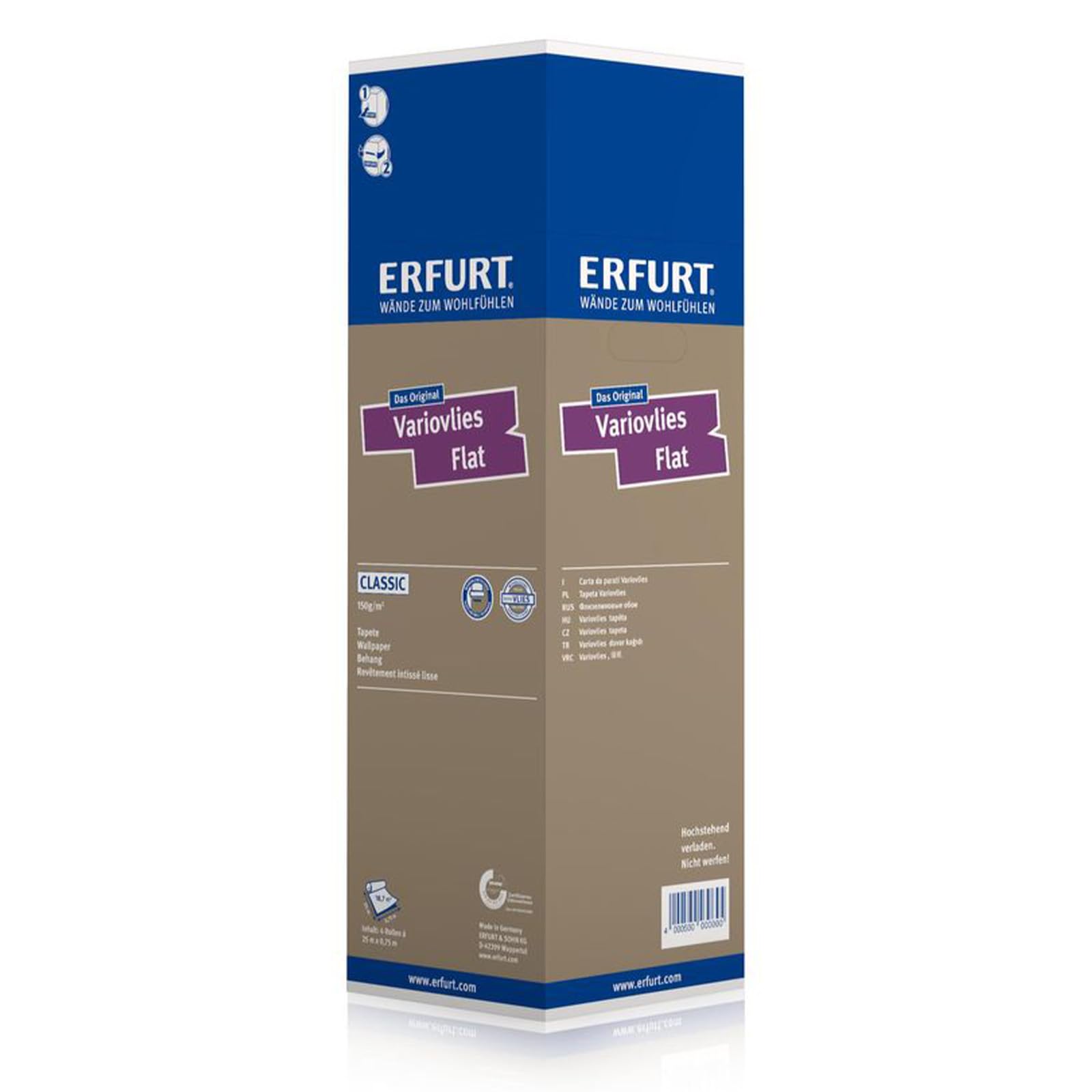 Erfurt Variovlies FLAT Premium 170g Zellulose-Glattvlies 25X0.75 Tapete 4 Rollen 1003706