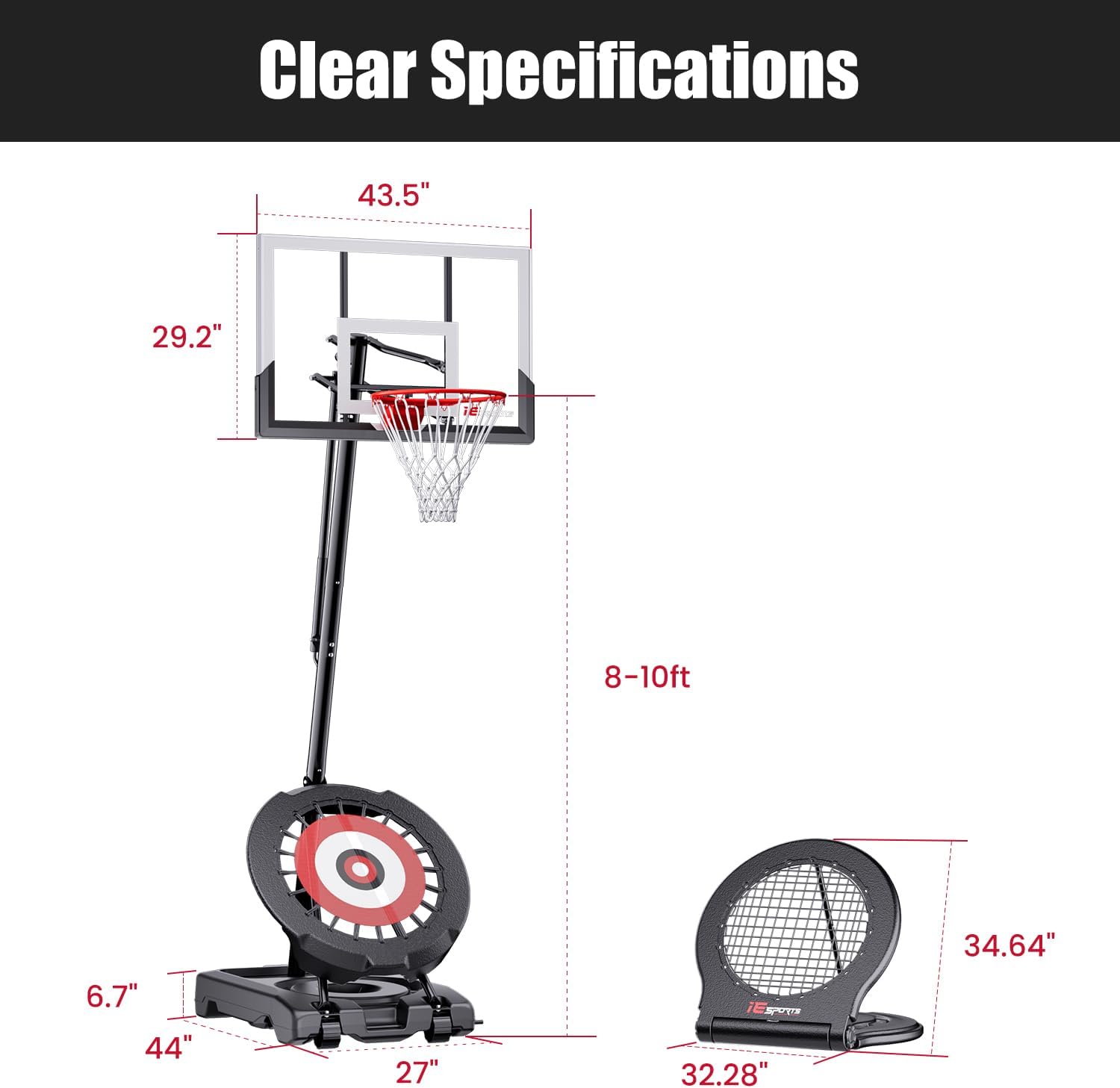IE Sports Basketball Hoop and Rebounder System Combo, 8-10ft Height Adjustable Portable Basketball Goal for Backyard, Heavy-Duty Steel Training Equipment for Solo Practice & Team Play