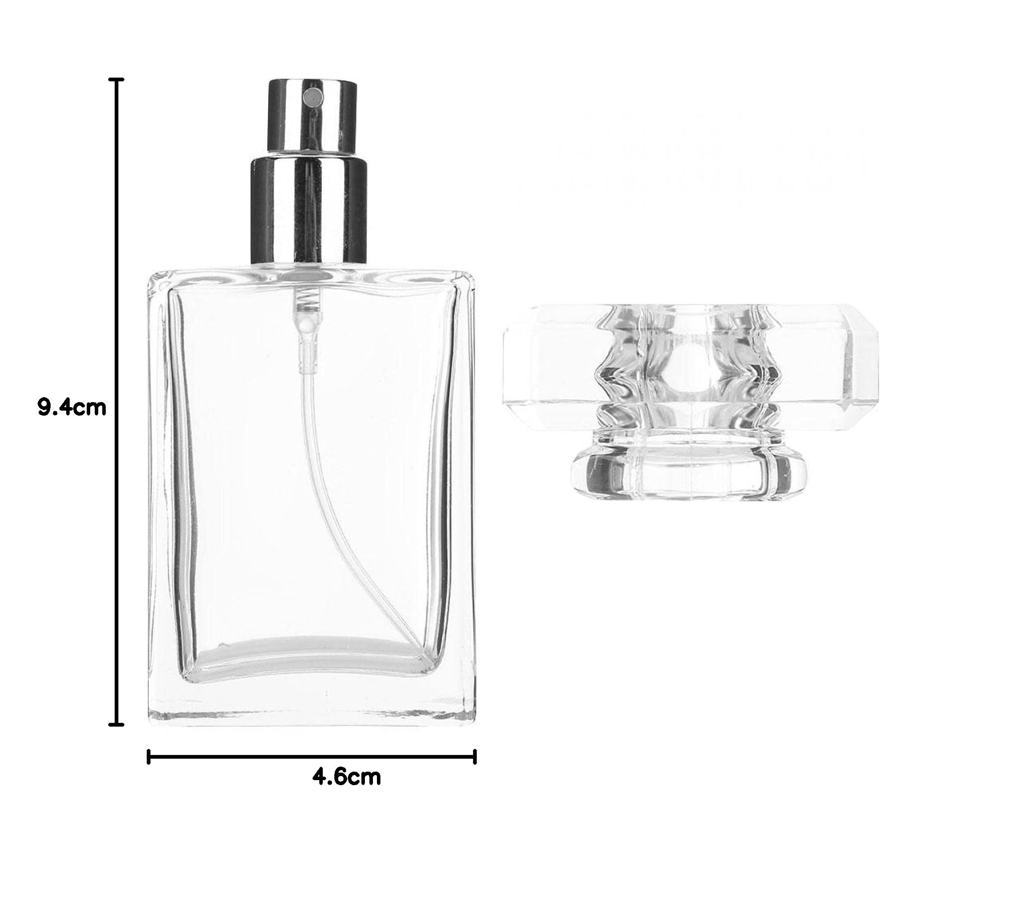 Butelka z rozpylaczem perfum, 30 ml, pusta szklana butelka na perfumy, do wielokrotnego napełniania, prostokątna flakon, do pakowania perfum w podróży, 9,4 x 4,6 cm (przezroczysta)