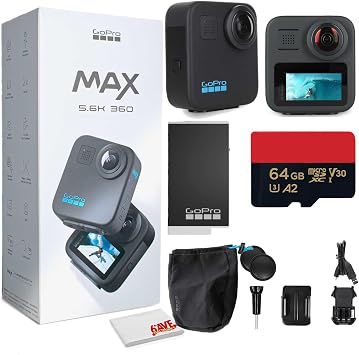 GoPro MAX 360 2025 Action Camera Dual-Lens 5.6K 360 Video + Hero Mode with Cleaning Set + 64GB Memory Card and More