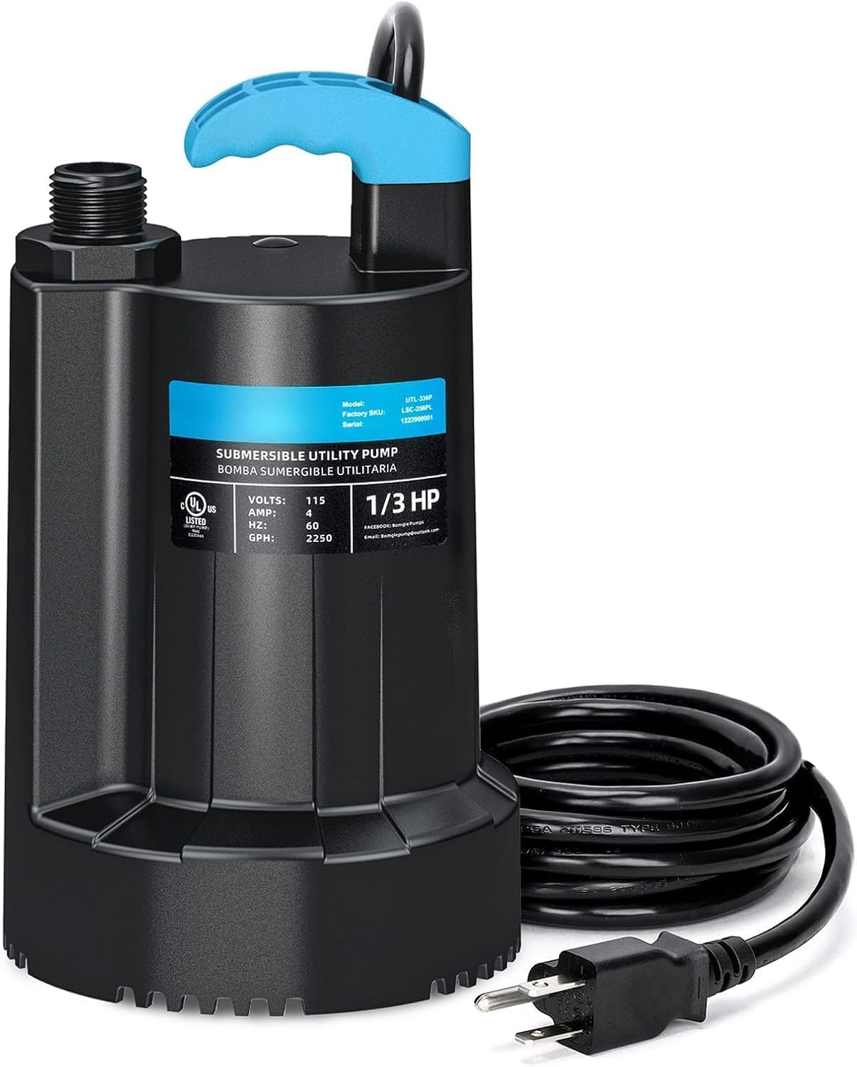 LEO Submersible Water Pump, 2250GPH Sump Pump Submersible Basement Portable Electric Utility Water Pump Removal for Pool Draining Basement Hot Tubs Garden Pool Cover Pond, Black
