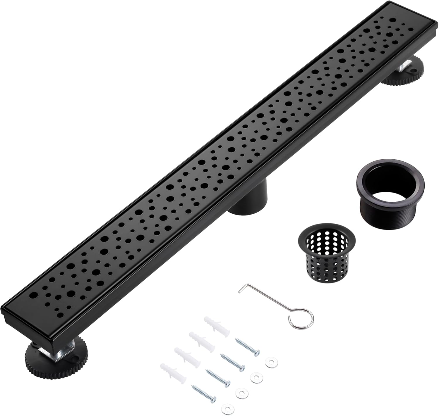 32 Inch Linear Shower Drain, Matte Black Shower Drain,Removable Grate, 304 Stainless Steel, Easy to Install and Clean for Bathrooms (Drain Base Not Included), LSD-19A-32B