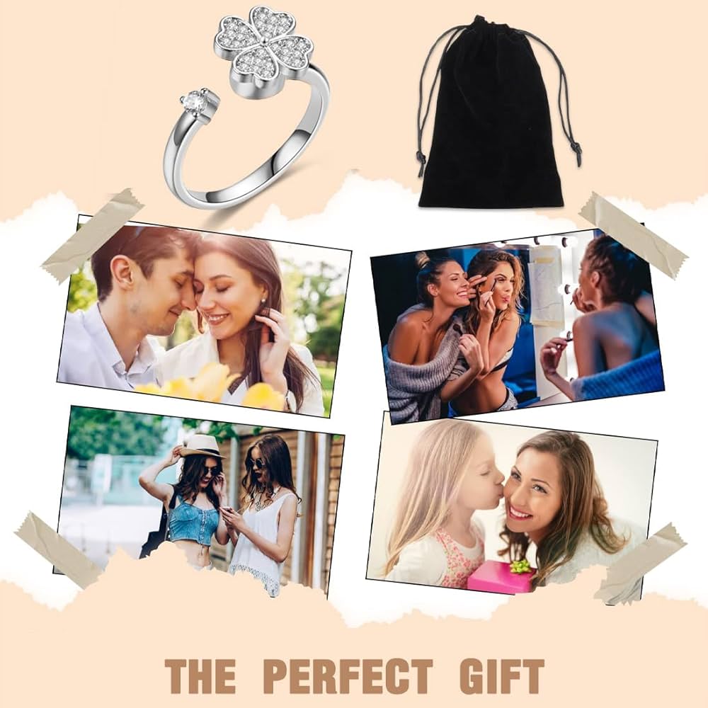 GIUSOBG Bague Anxiété Rotative Bague Stress Femme En Argent Sterling 925 Avec Anti Stress Femme Argent 10 Perles Anti-anxiété, Bague D'Anxiete Réglable Anti Stress Ensemble Pour Relaxation