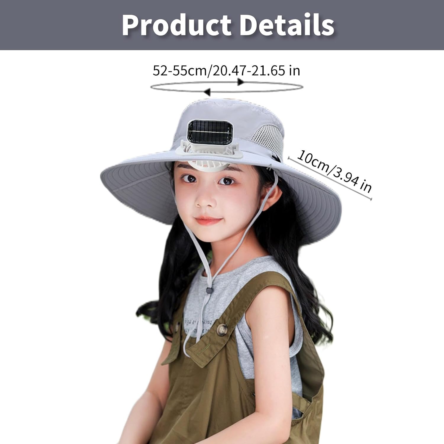 Solar Fan Hat, Sun Hats for Kids Wide Brim Boy/Girl Summer Hat with 3-Speed Cooling Fans for Beach, Hiking, Fishing