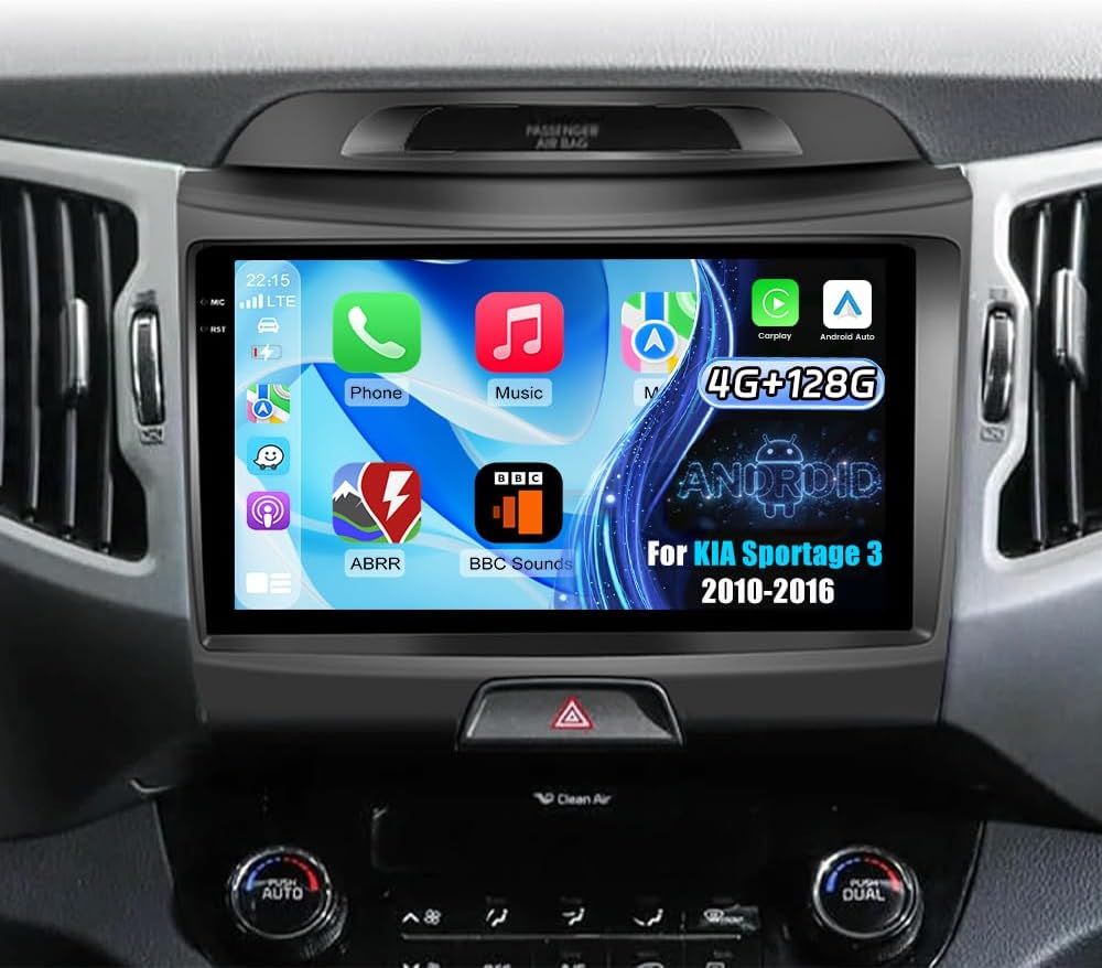[4+128G] Car Radio for KIA Sportage 3 2010-2016 with Wireless Carplay and Android Auto - 9 Inch Incell Touchscreen Android Car Stereo - EQ Audio/GPS / 5GHz WiFi/SWC/Bluetooth + AHD Backup Camera