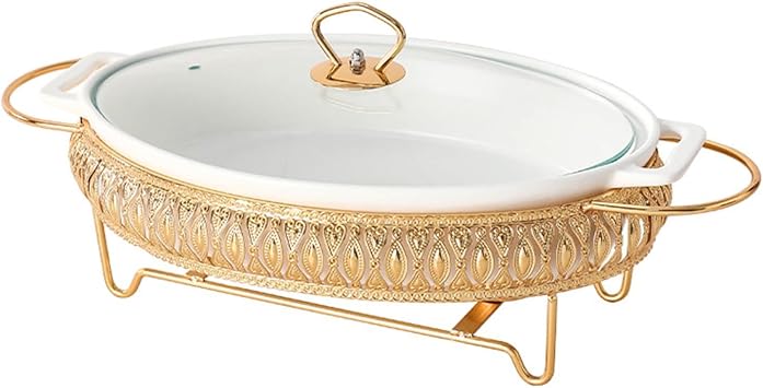 Oval Ceramics Chafing Dish Set, Buffet Food Warmers Pan Hot Pot with Lid, Food Pan and Fuel Holders for Weddings Caterings Parties,37.5cm37.5cm