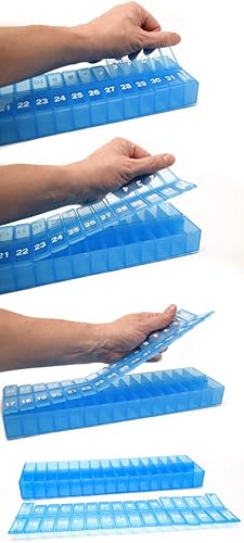 Miniatura 3 de PillThing - Organizador mensual de píldoras 1 vez al día, dispensador de pastillas de 31 días con compartimento extra, gran pastillero diario para