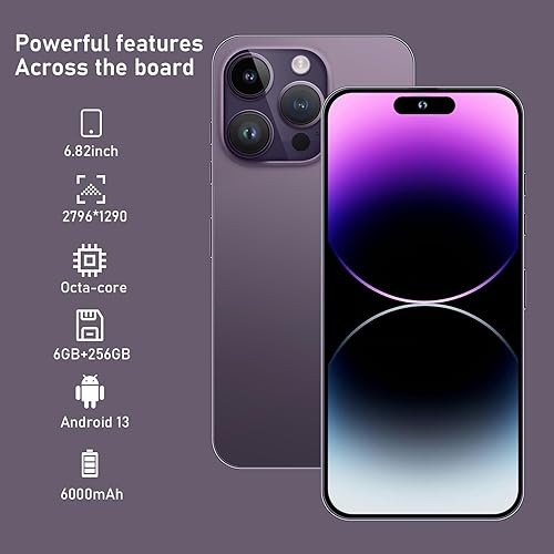 Miniatura 2 de A14 Pro Max, teléfono desbloqueado de 6+256 GB, teléfono celular Android 13.0, pantalla HD de 6.82 pulgadas, doble SIM, doble soporte, batería de